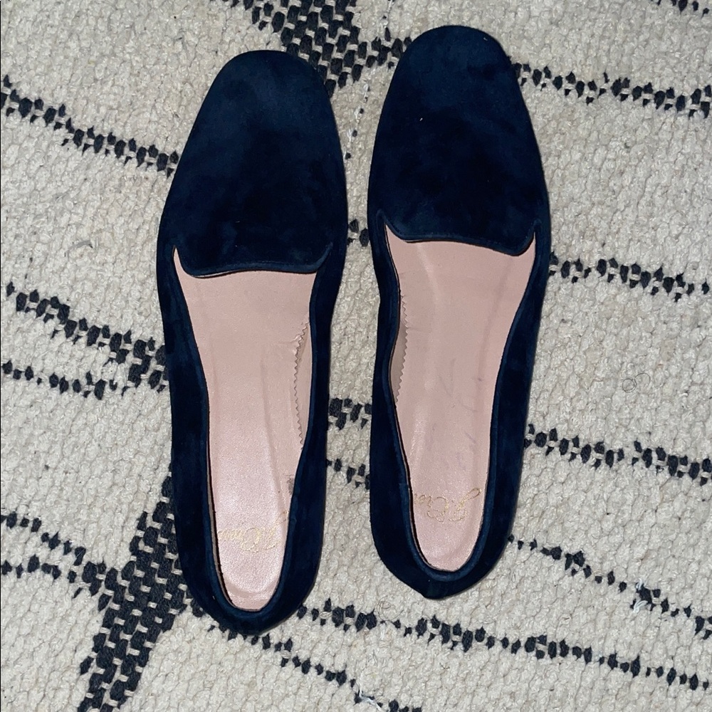 J. Crew Black Suede Flats with Pink Insole